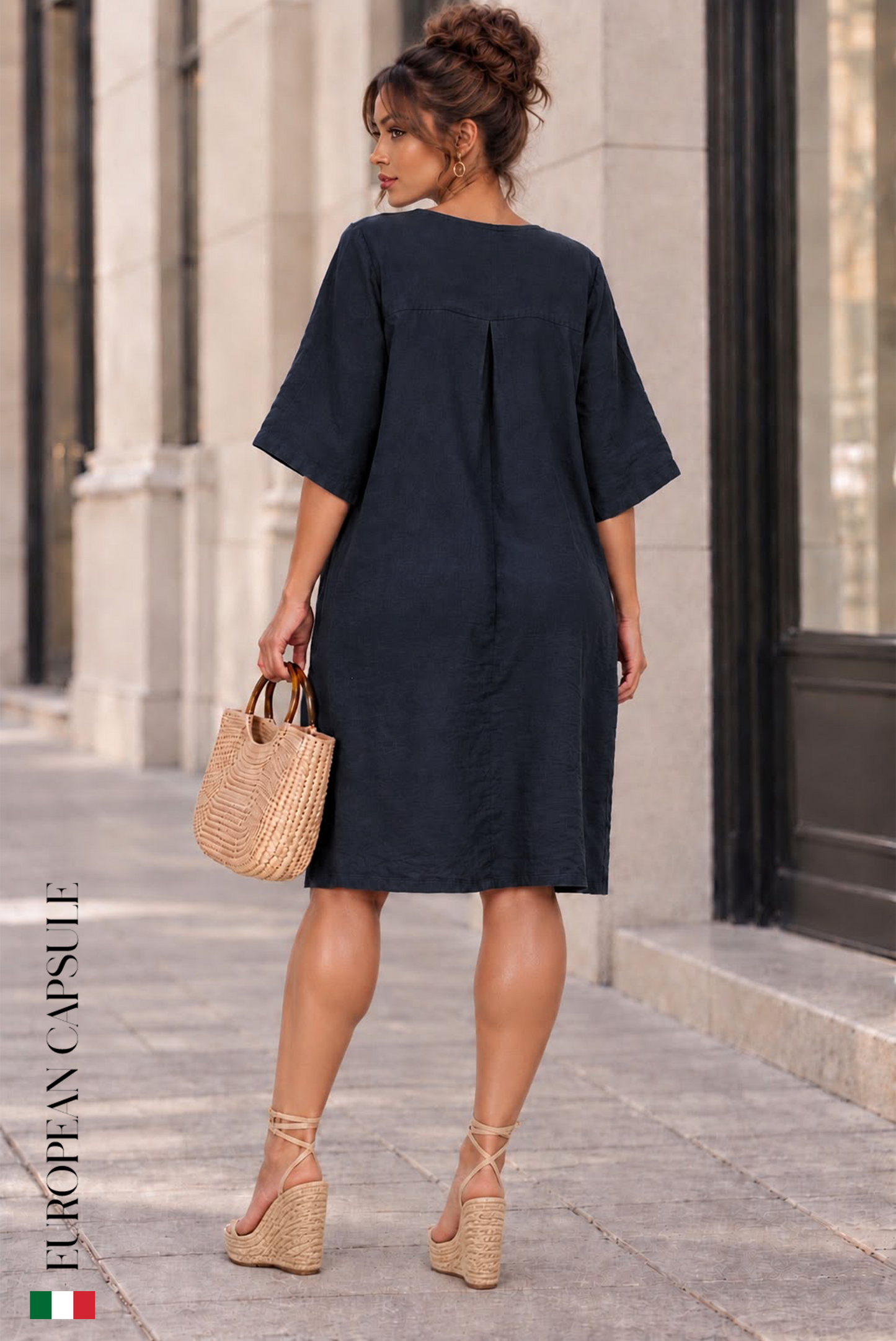 La Dolce Brezza  Italian Linen Dress - Navy