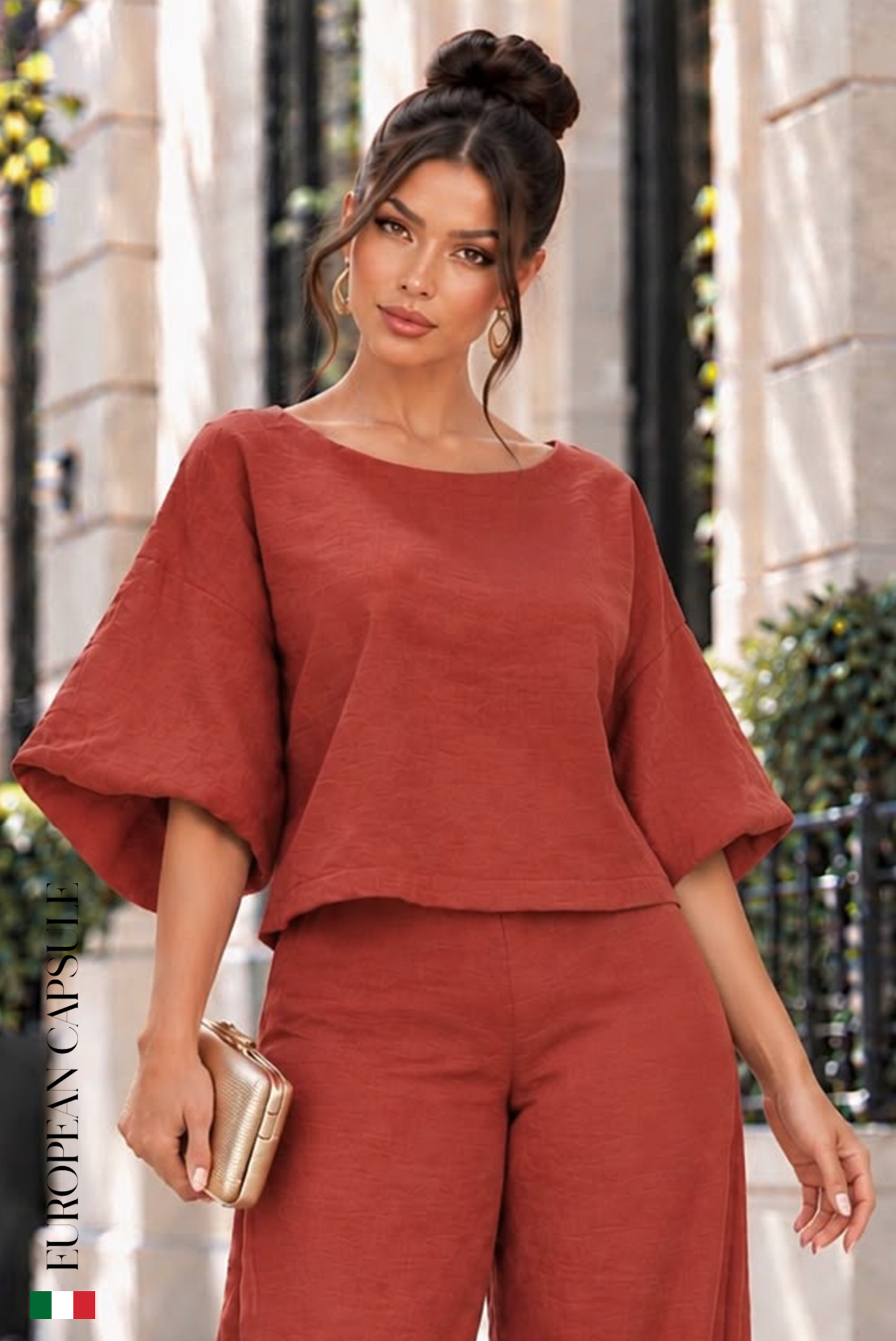 Fiore Di Cipria Italian Linen Top - Red