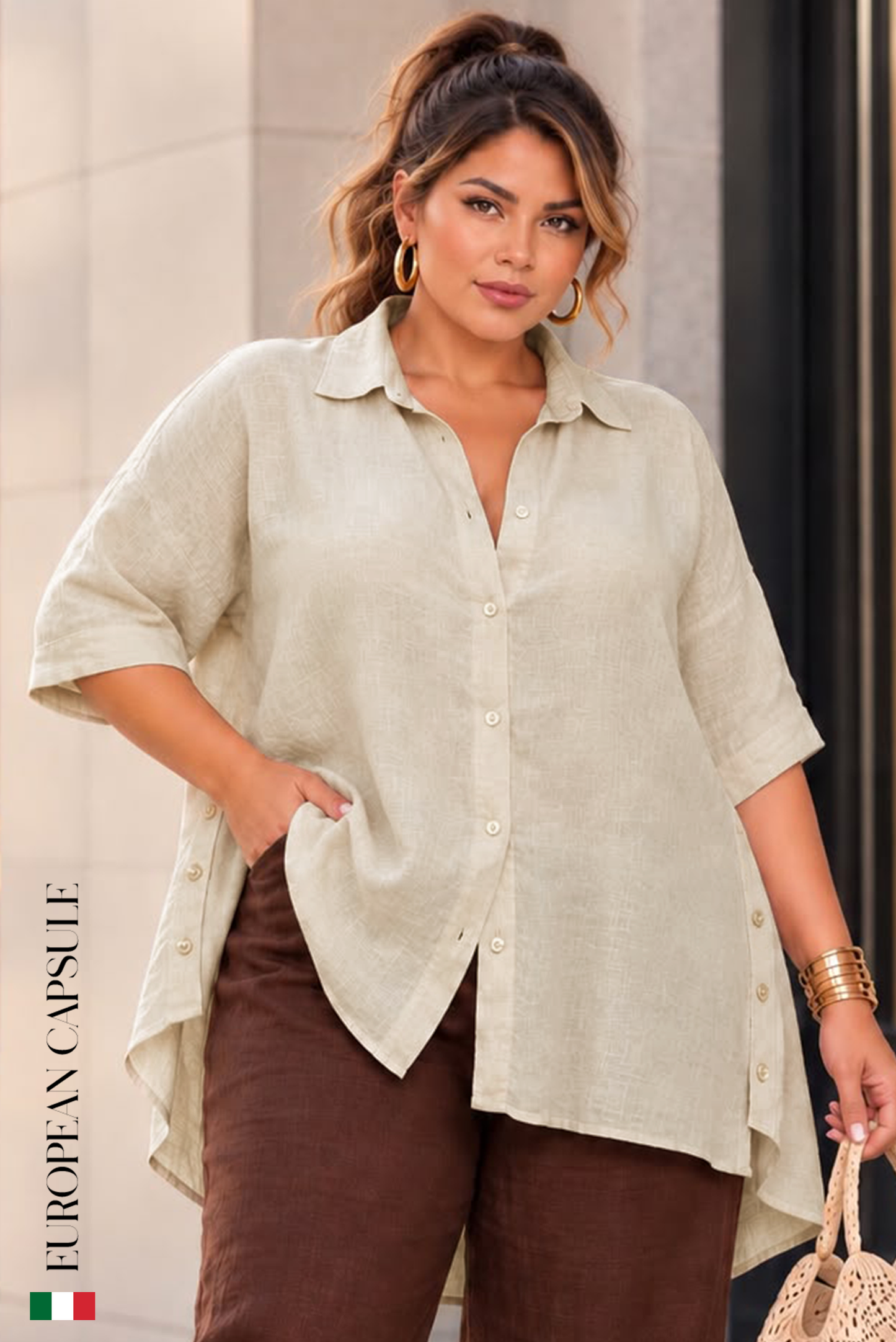 Alba Di Sorrento Italian Linen Top - Cream