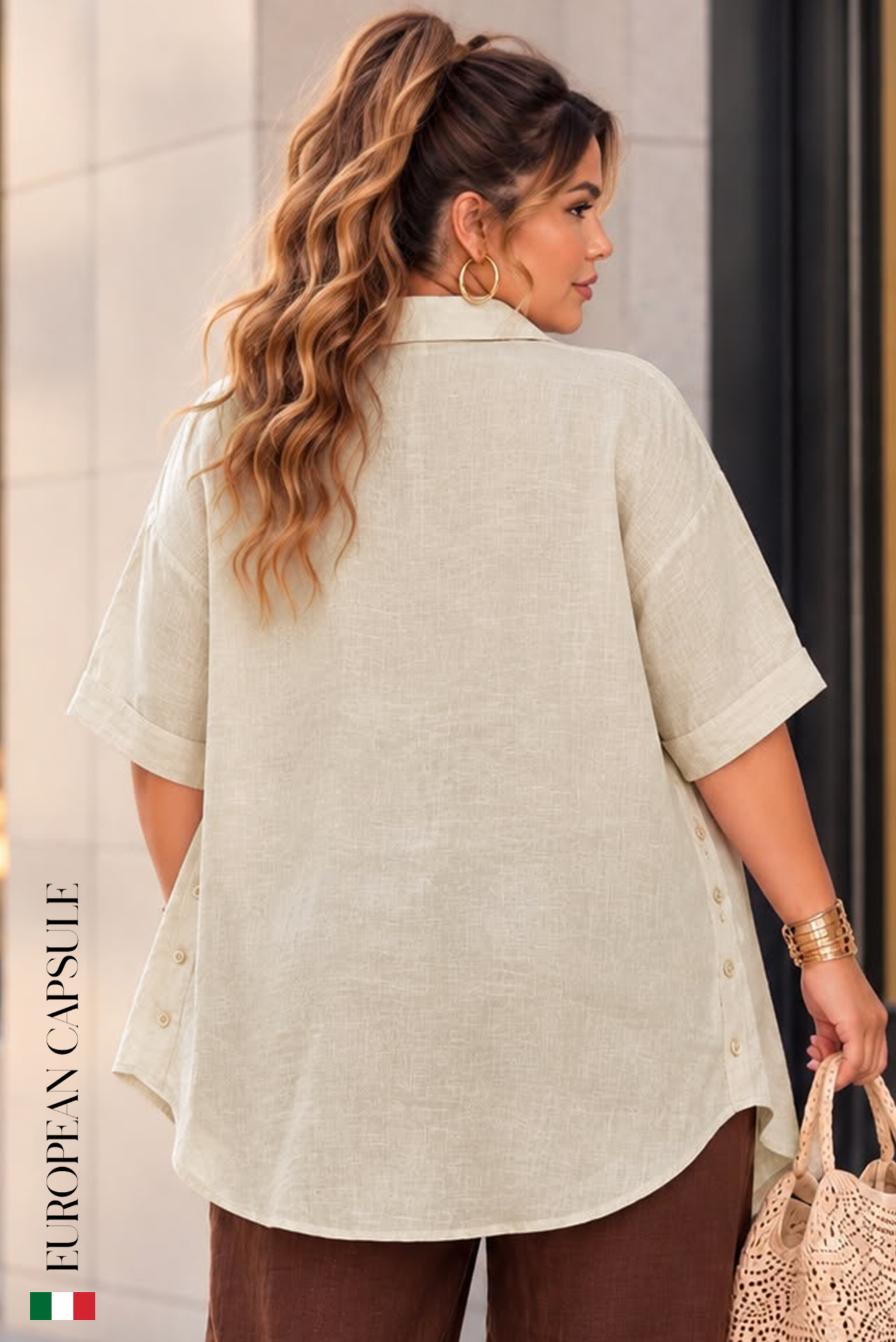 Alba Di Sorrento Italian Linen Top - Cream
