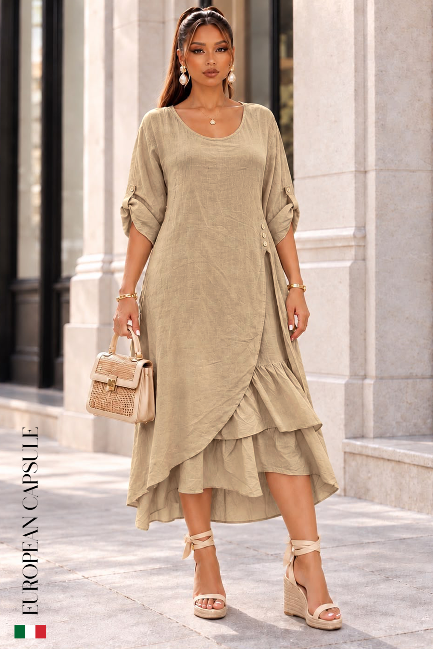 Sole Toscano Italian Linen Dress - Cream
