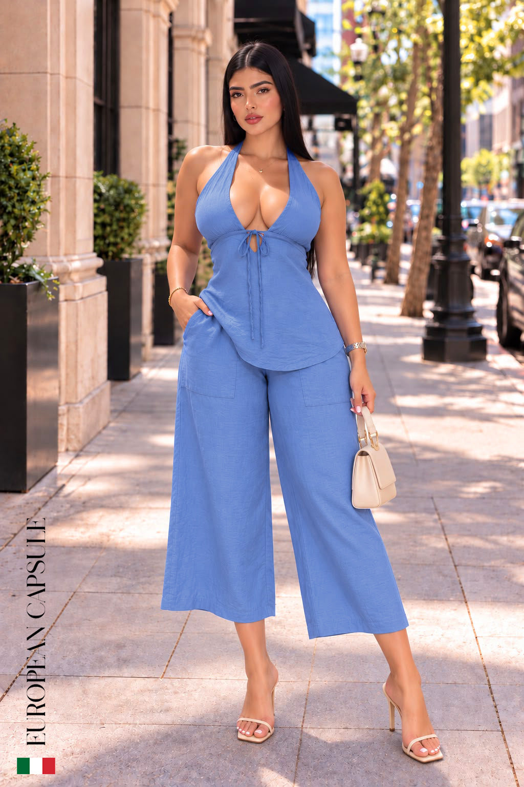 Brezza Del Cielo Italian Linen Pants - Blue