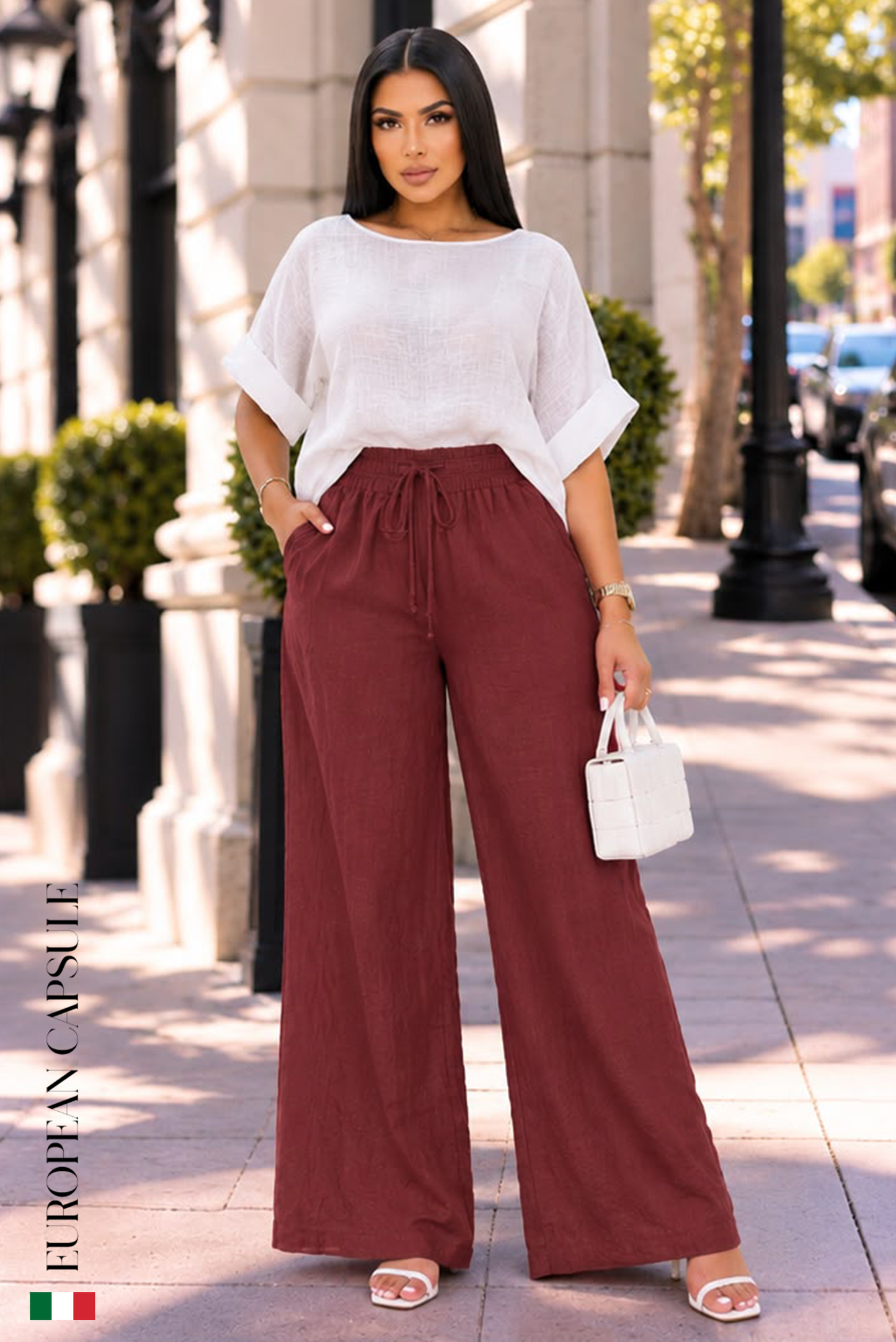 Fiore Di Donna Italian Linen Pants - Red