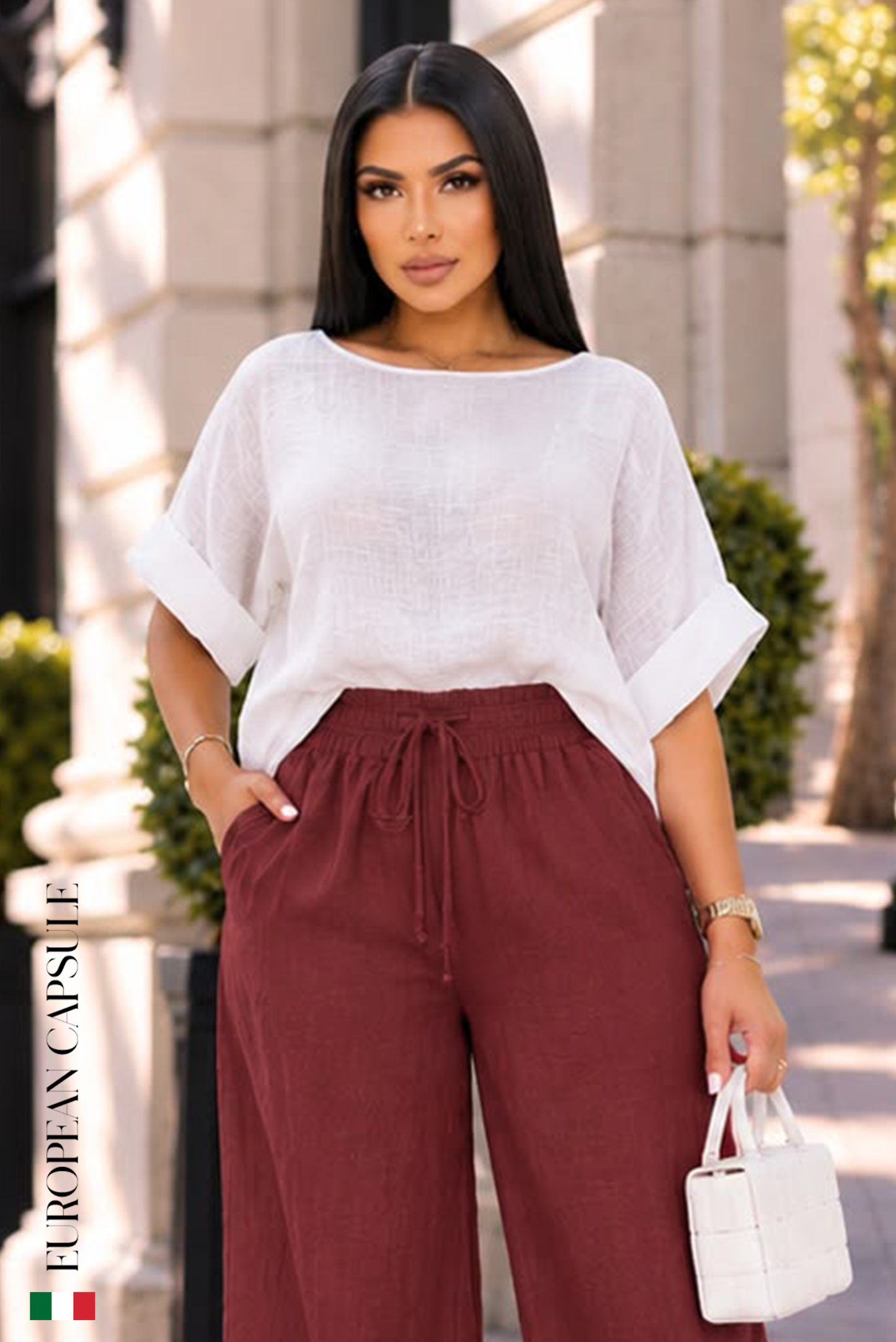 Carezza Di Luce Italian Linen Top - White