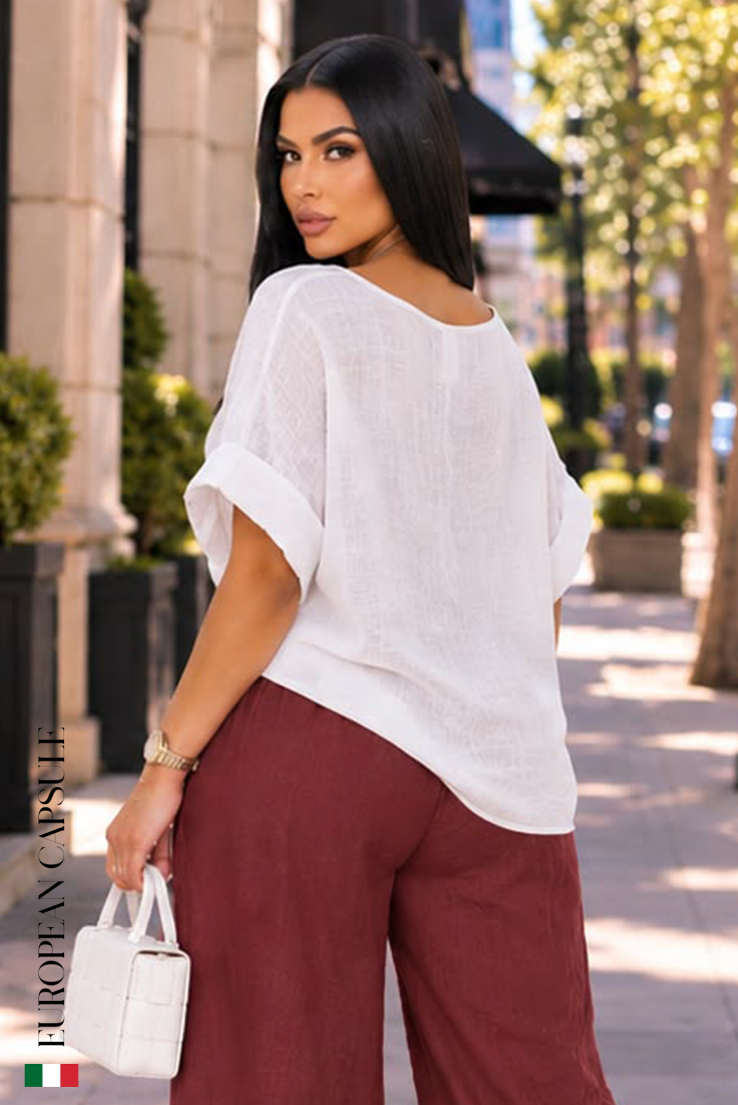 Carezza Di Luce Italian Linen Top - White