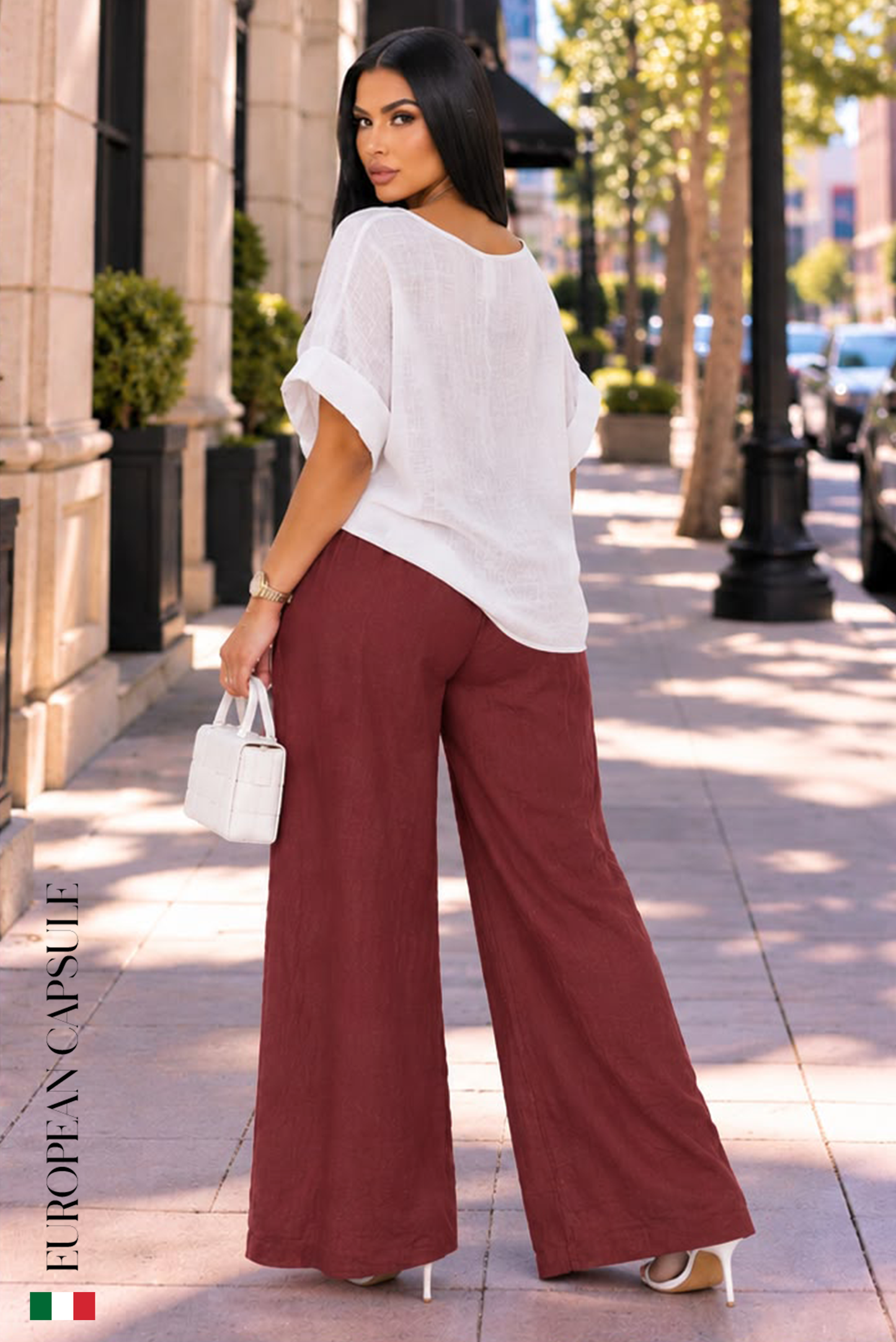 Fiore Di Donna Italian Linen Pants - Red