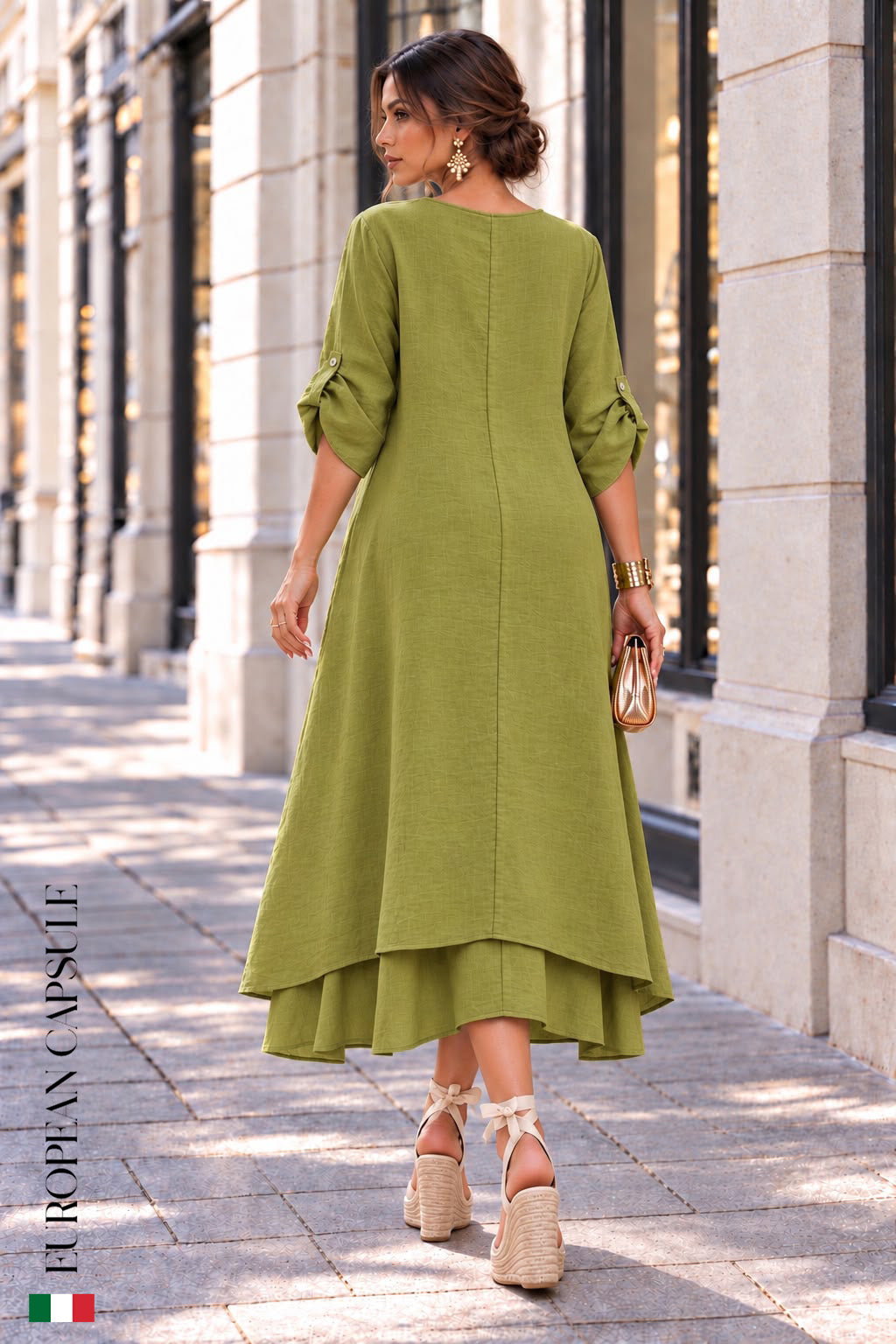 Sole Toscano Italian Linen Dress - Olive