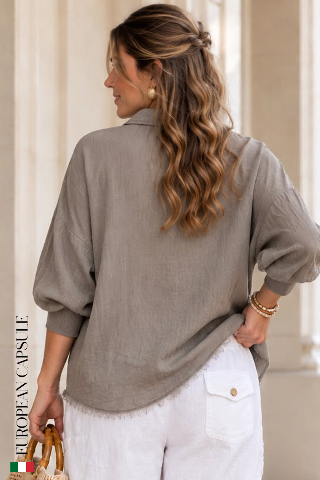 Armonia Di Siena Italian Linen Top - Gray
