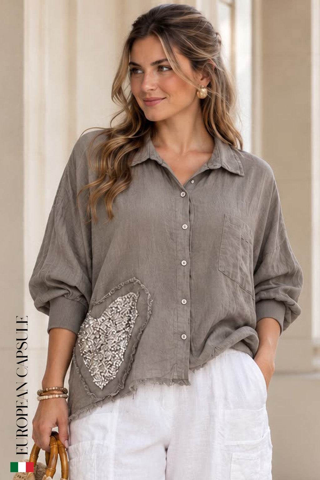 Armonia Di Siena Italian Linen Top - Gray