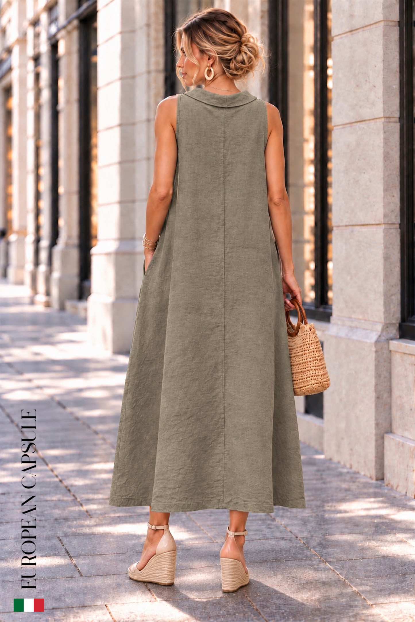 Autunno Romantico Italian Linen Dress - Brown