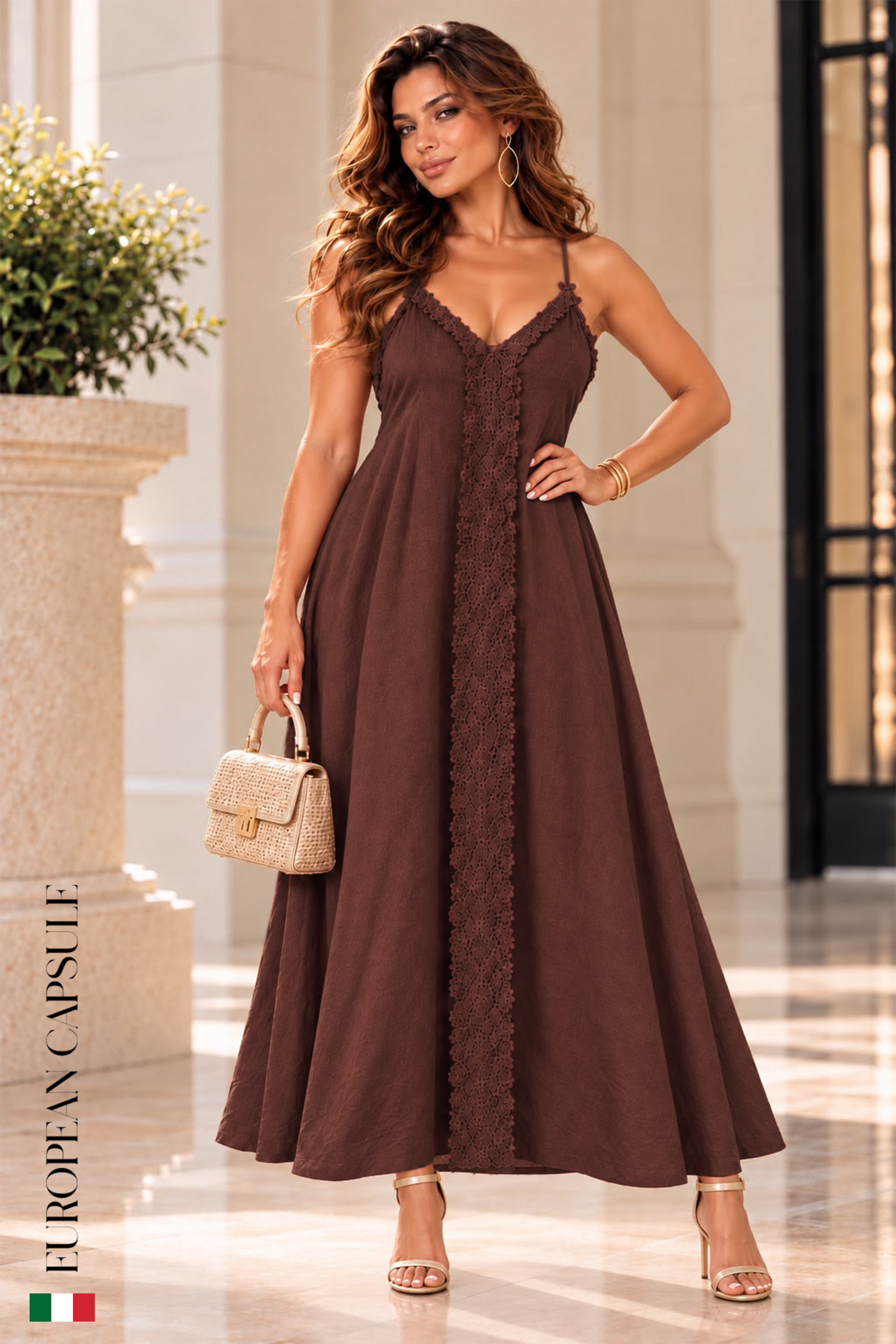 Regina Di Stile  Italian Linen Dress - Brown