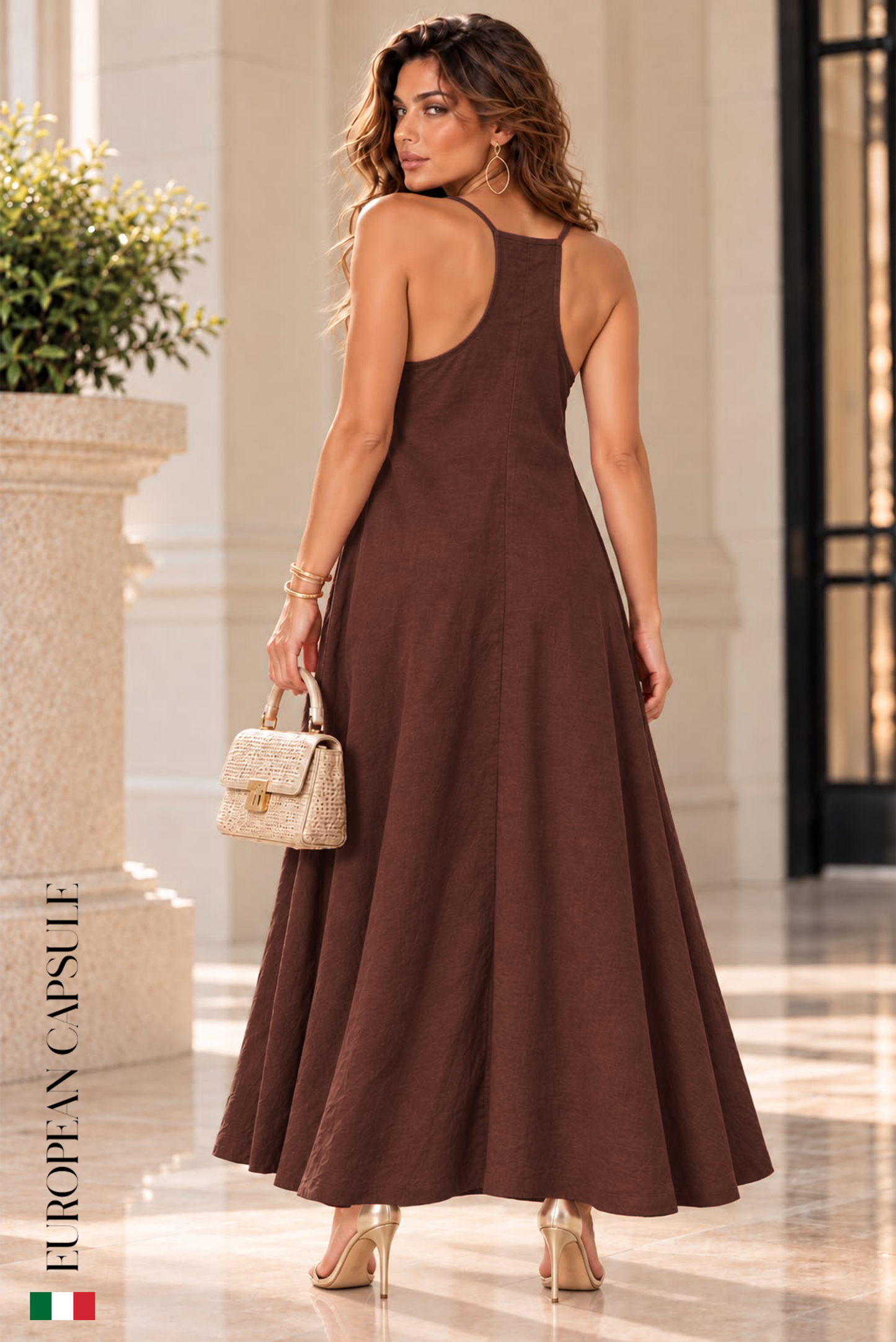 Regina Di Stile  Italian Linen Dress - Brown