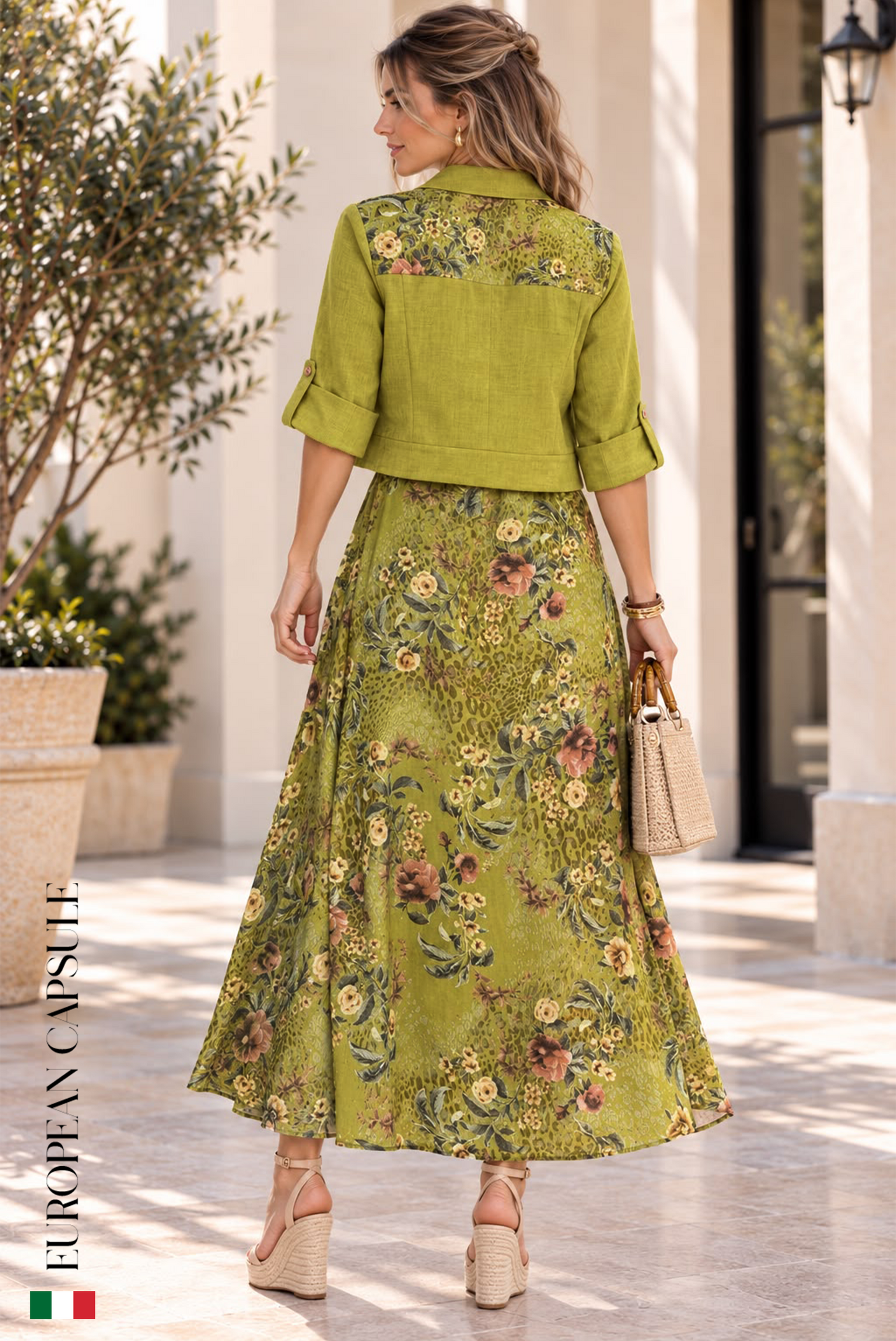 Isola Bella Italian Linen Dress Set- Green