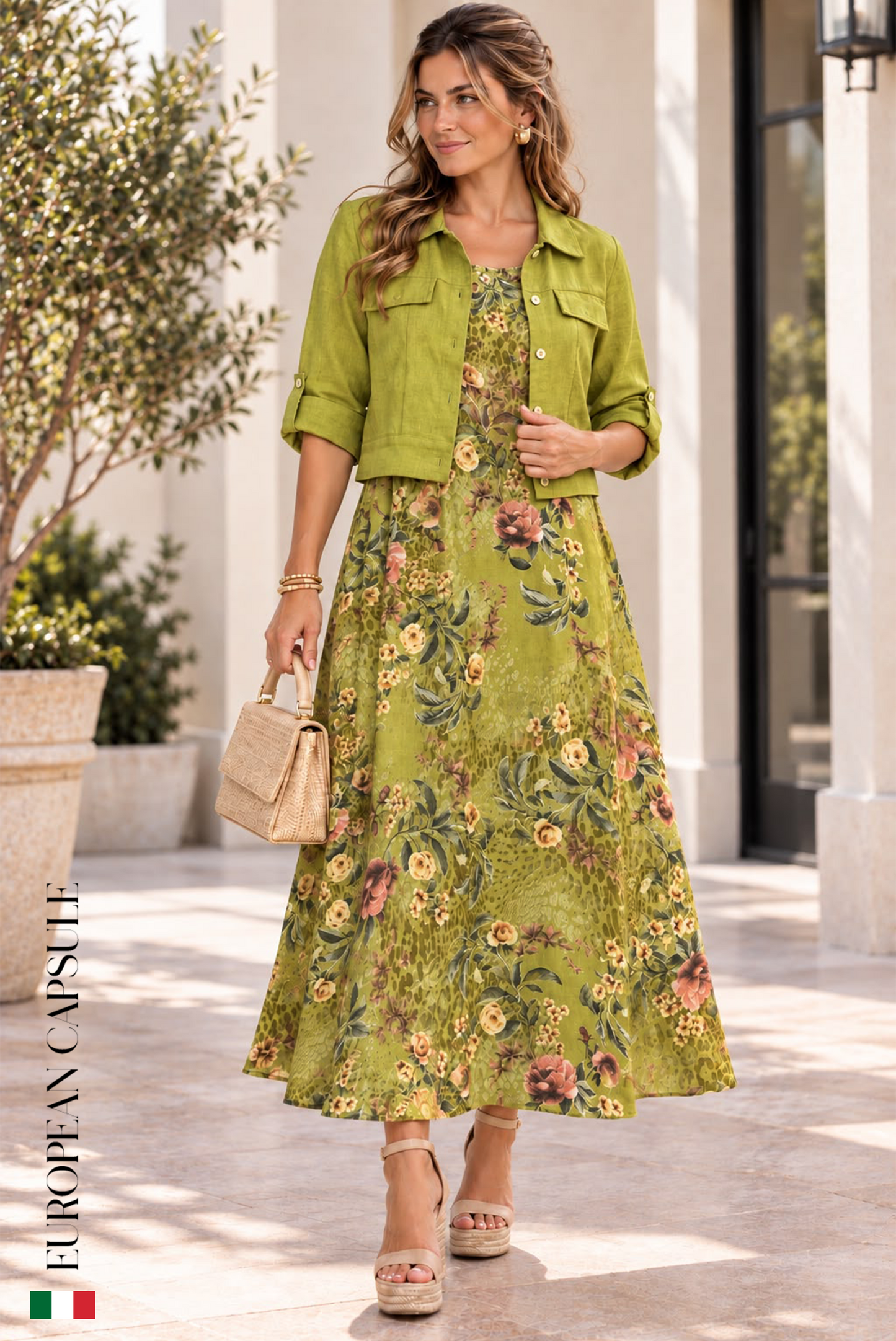 Isola Bella Italian Linen Dress Set- Green