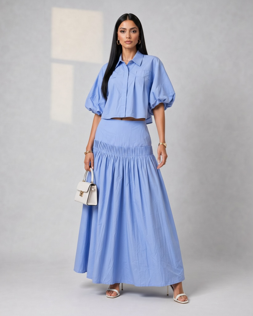 Morning Ray  Skirt Set- Blue