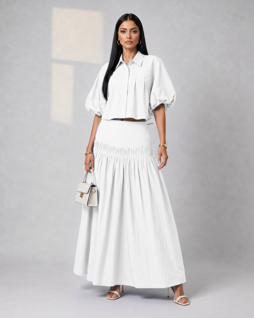 Morning Ray  Skirt Set- White