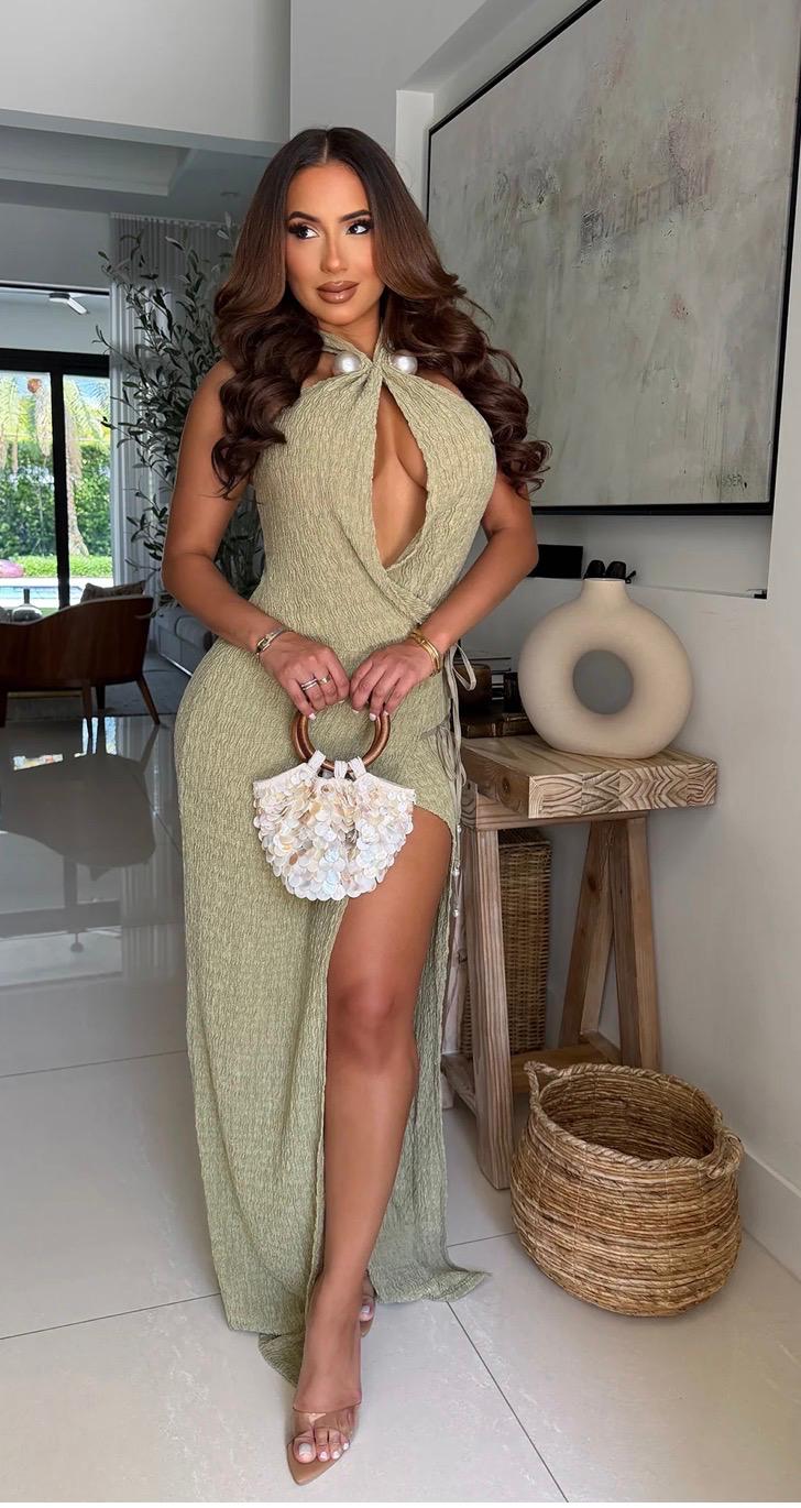 Elegant Pearls   Maxi Dress - Green