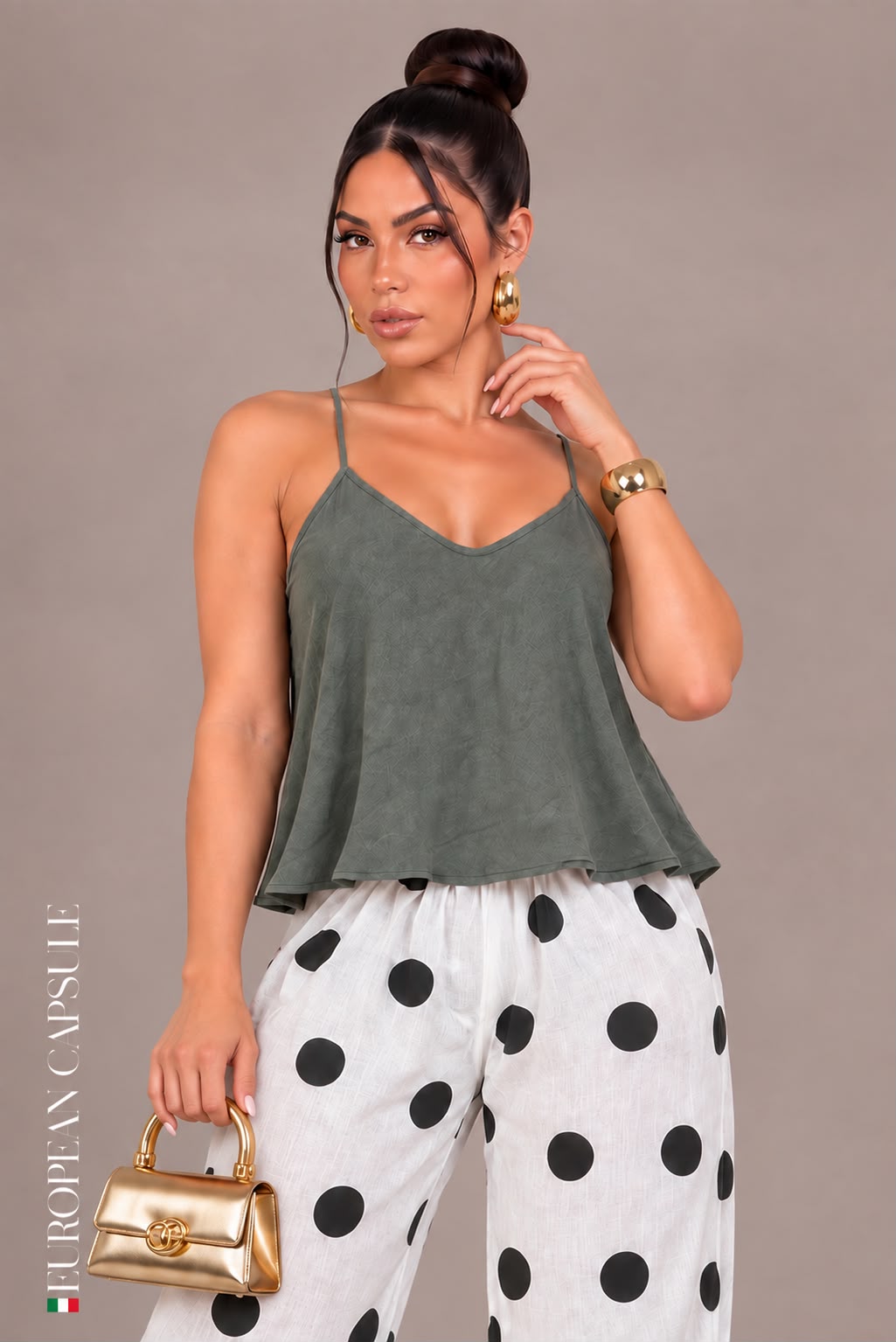 Capriccio Italian Linen Top - Olive