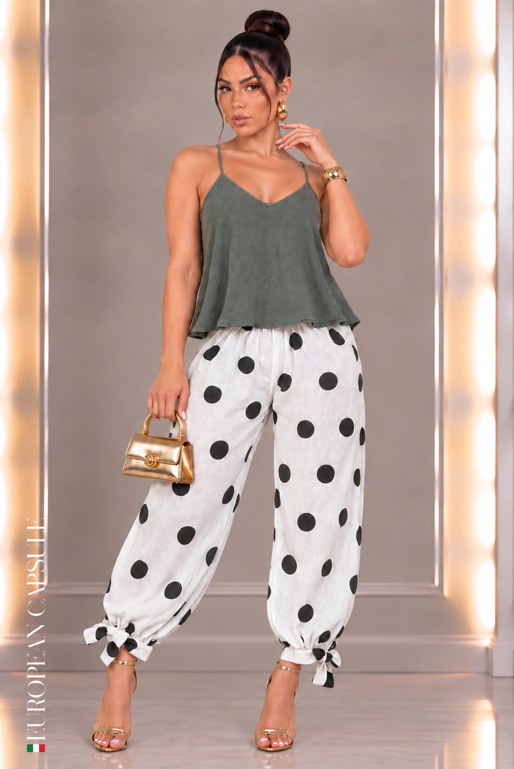 Parma Dots Italian Linen Pants - Olive