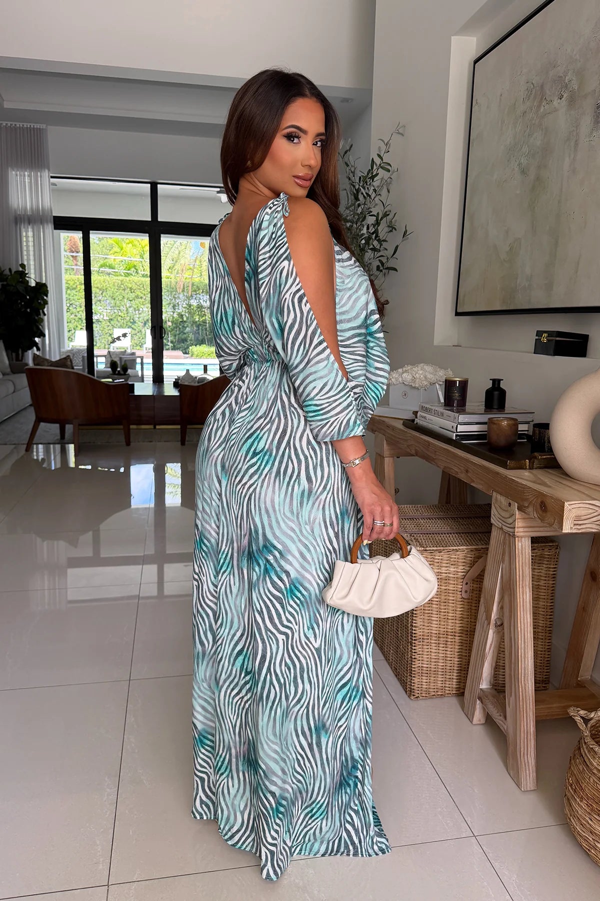 Zebra Like Dress - Teal-Multi