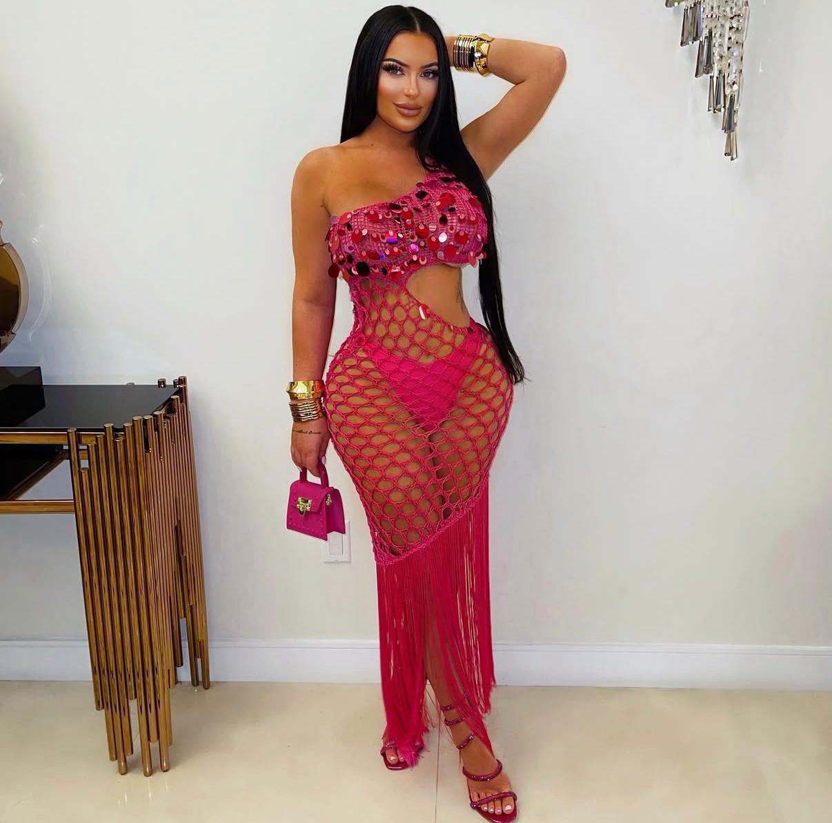 Fuchsia Fever Fringe  Swim Set - Fuchsia