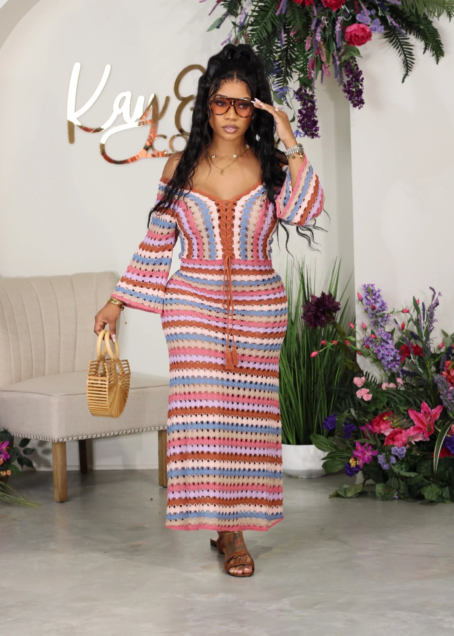 A Day At The Beach Midi Dress - Pink Multi
