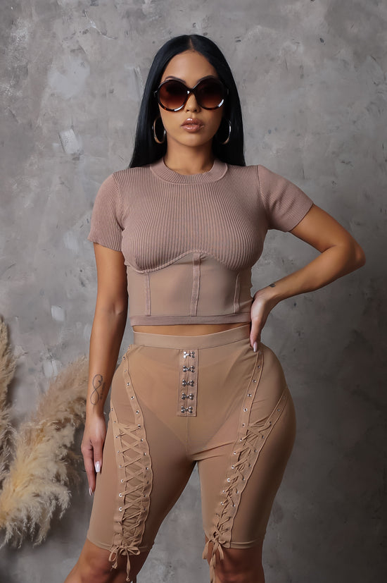 Taking Over Two Piece Short Set - Taupe