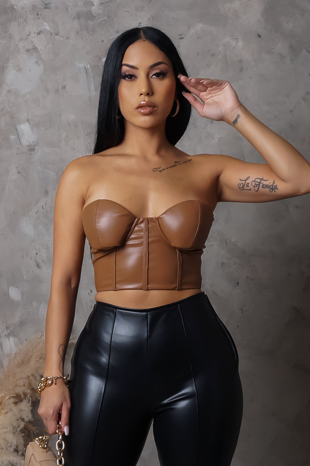Life Of The Party Corset Crop Top - Light Brown