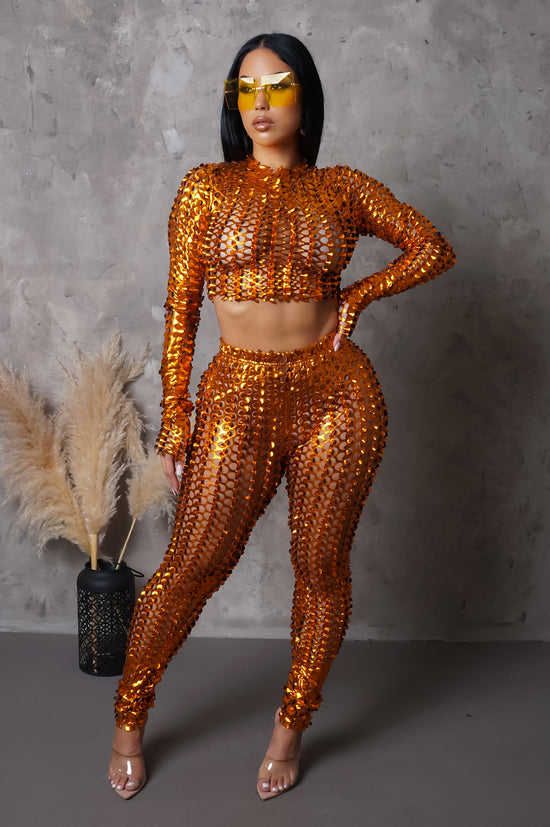 Load image into Gallery viewer, Welcome To The Club Two Piece Pant Set - Orange
