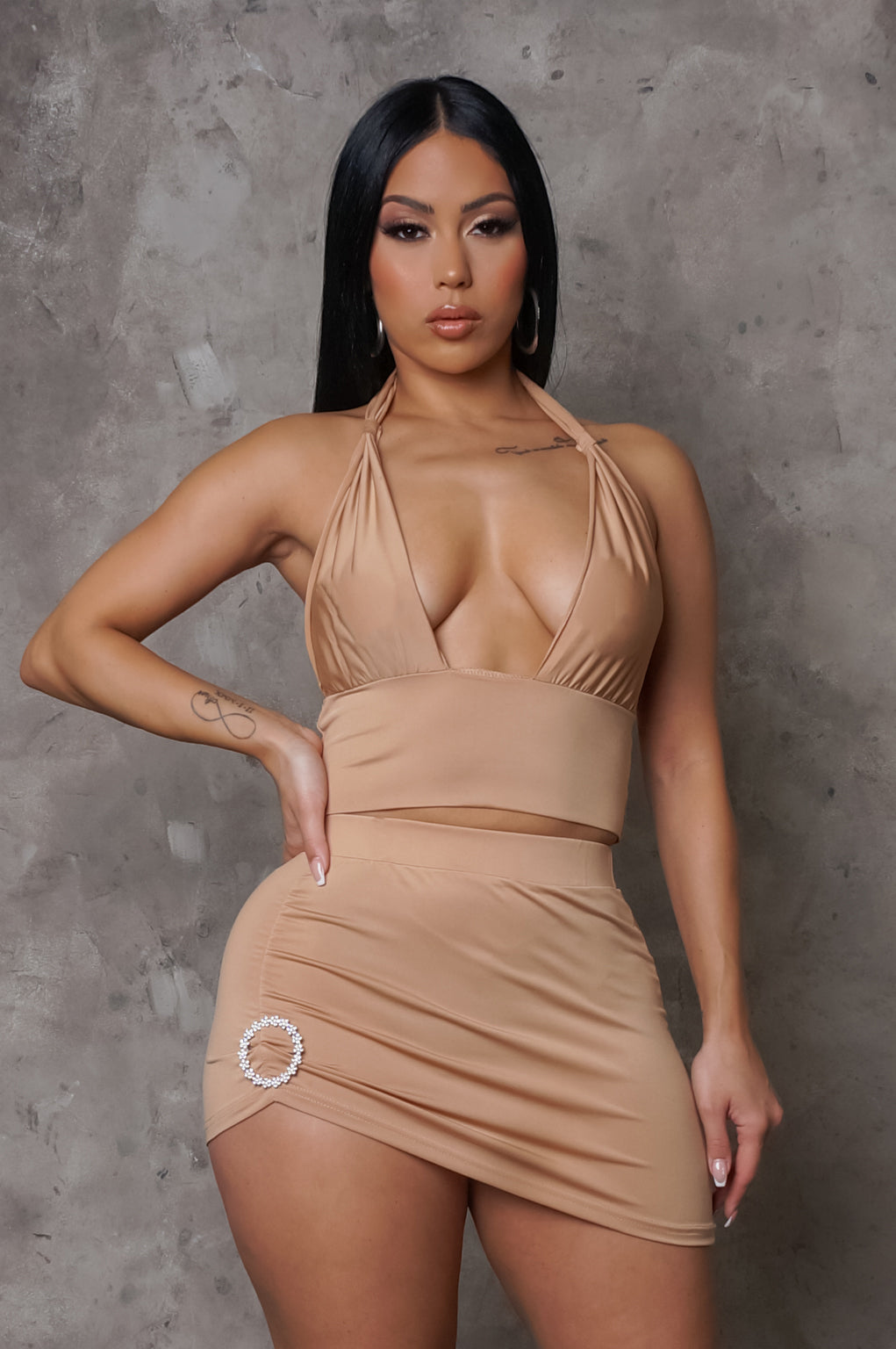 Load image into Gallery viewer, Thiara Two Piece Skirt Set - Tan

