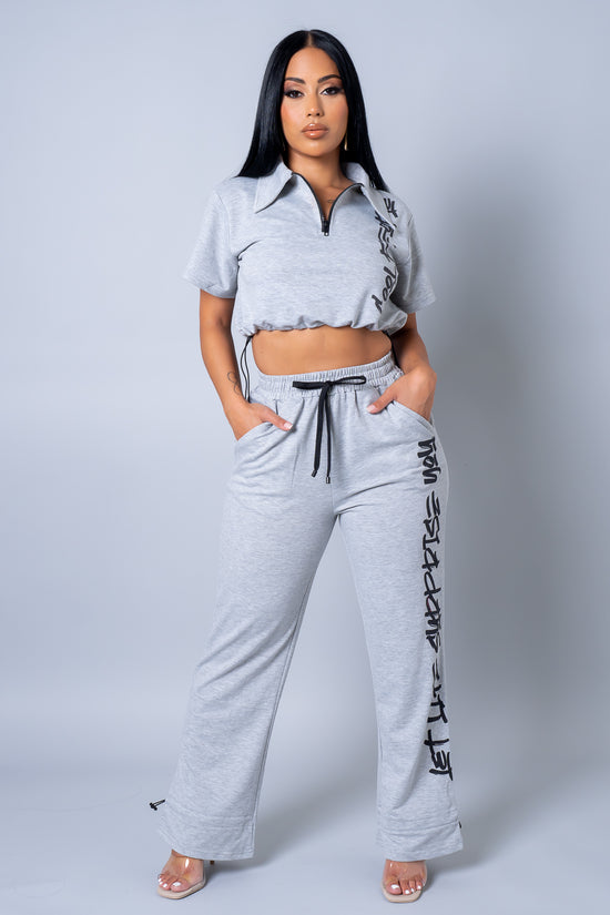 Restock!!! Cool People Two Piece Pants Set - Gray