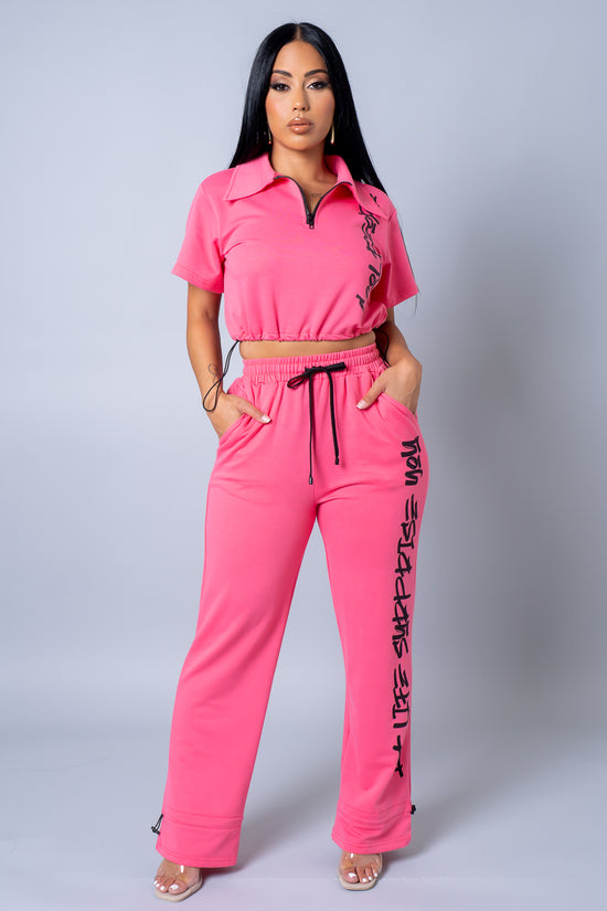 Load image into Gallery viewer, Cool People Two Piece Pants Set - Fuchsia

