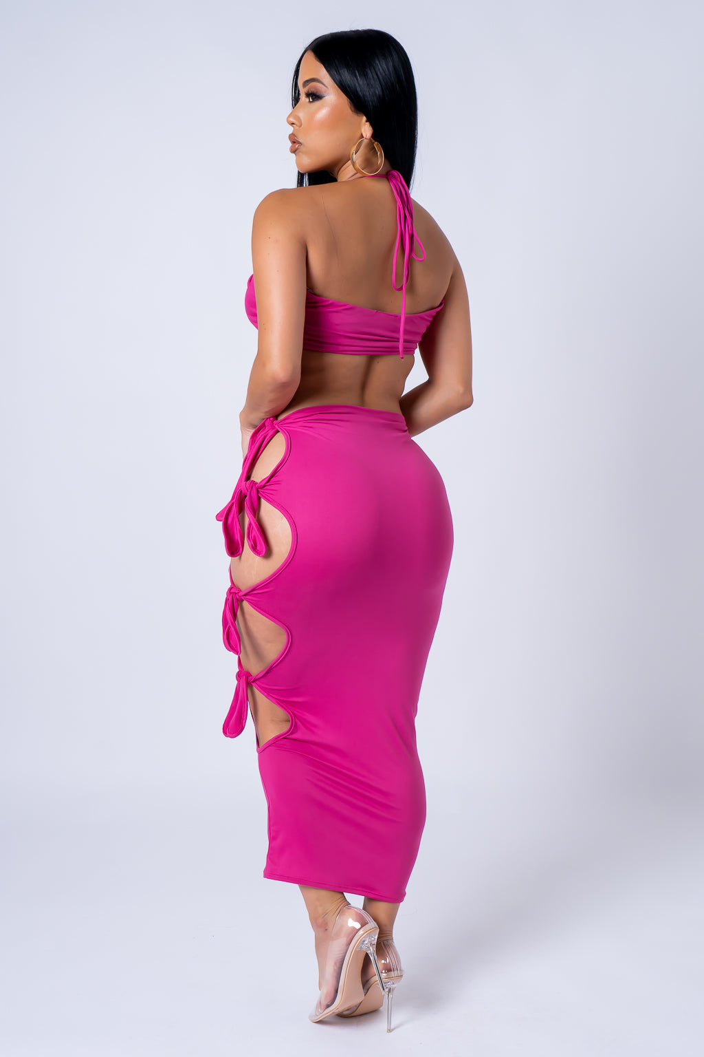 Don't Worry About It Two Piece Skirt Set - Fuchsia