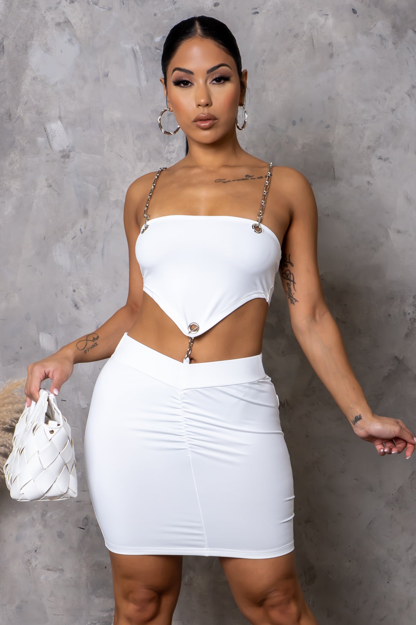 Load image into Gallery viewer, No Drama Two Piece Skirt Set - White
