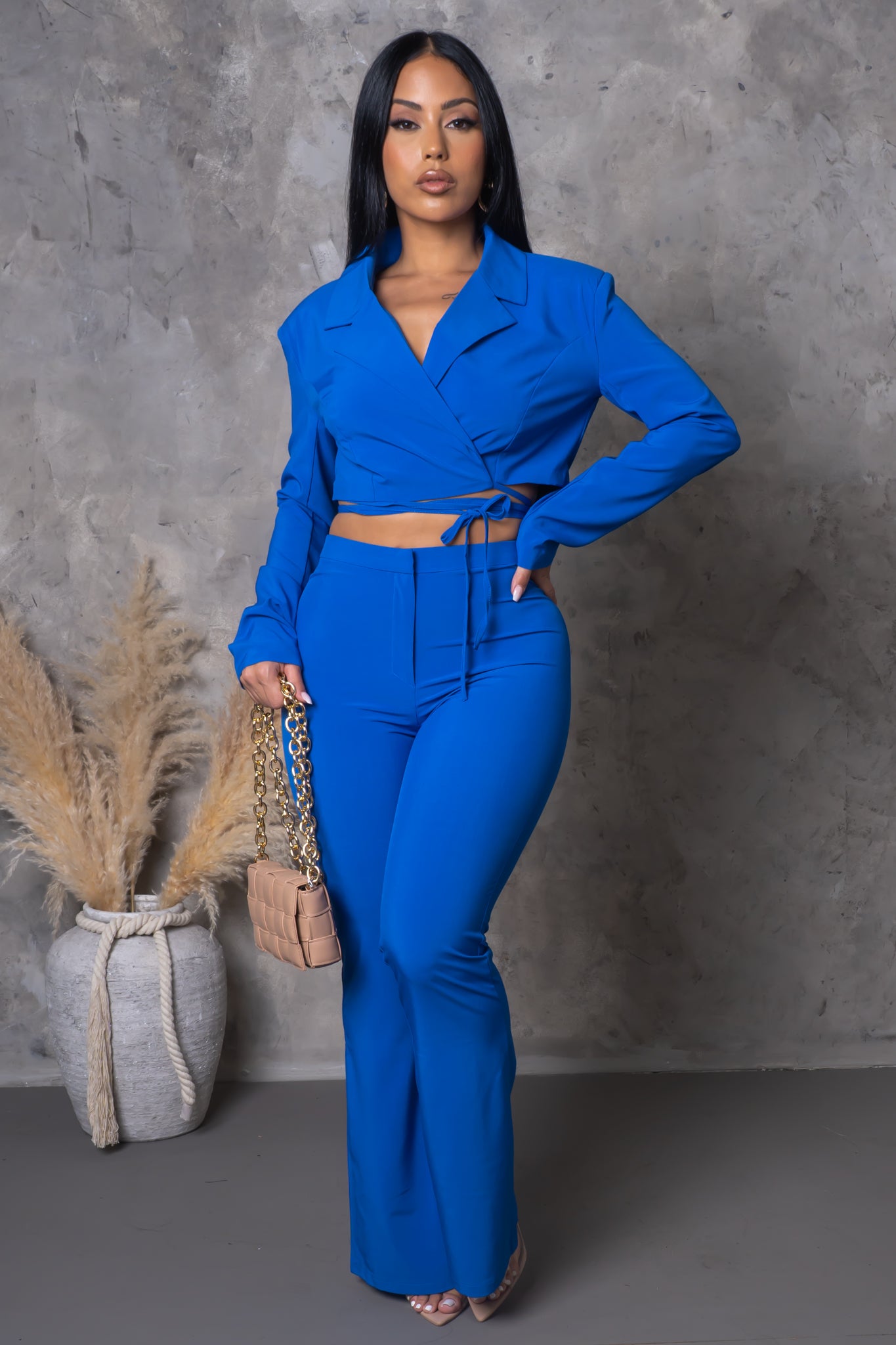 Can't Pay Me To React Two Piece Pant Set - Blue