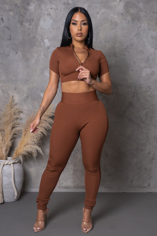 Love To Love You Two Piece Pant Set - Brown