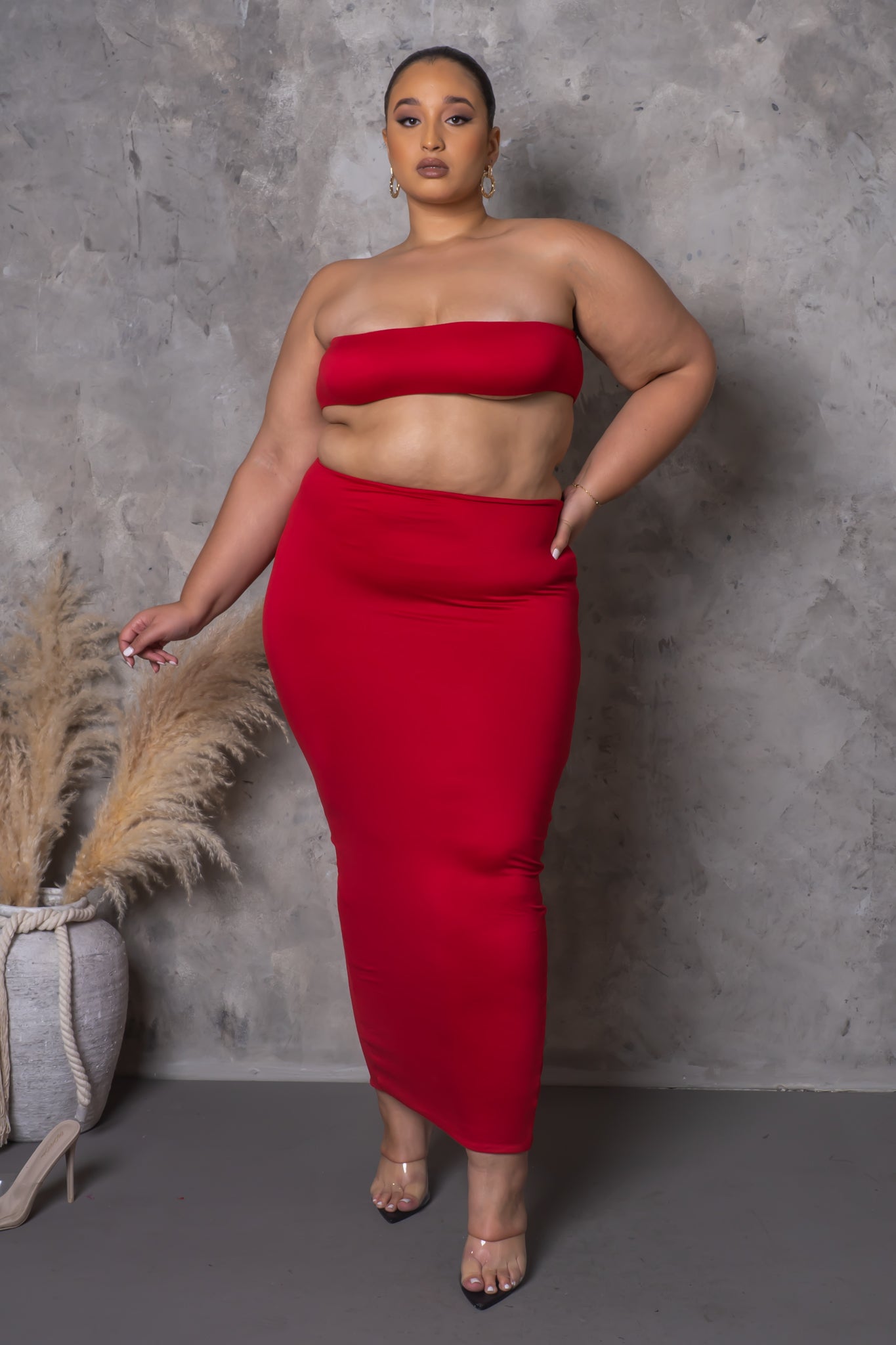 Plus Breaking Rules Two Piece Skirt Set - Red