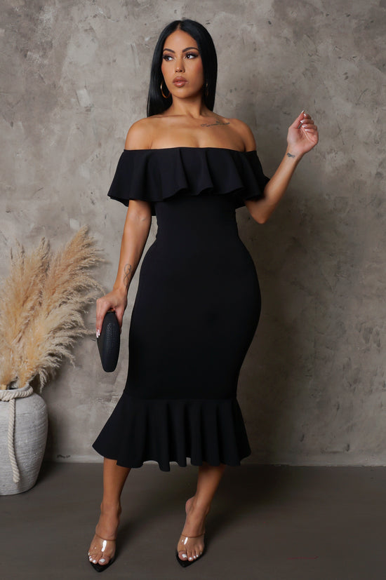 Floreto Midi Dress - Black