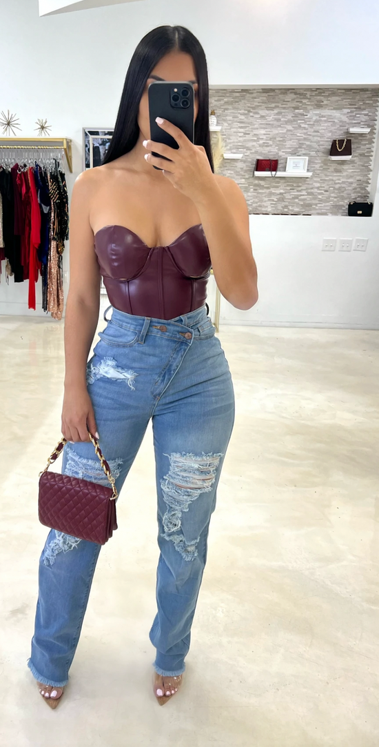 Life Of The Party Corset Crop Top - Burgundy